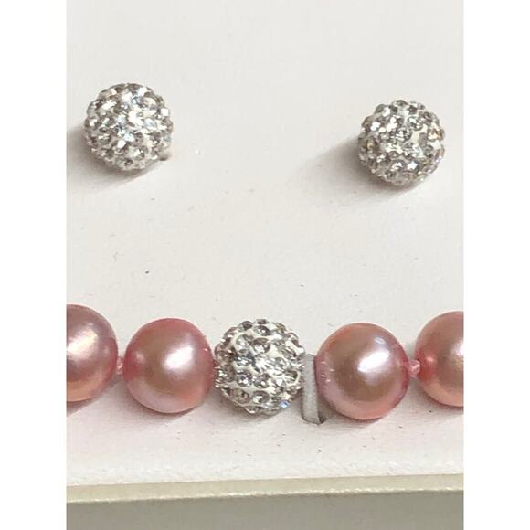 Pink Genuine Cultured Pearls & Crystal Earrings NWOT - Picture 3 of 3
